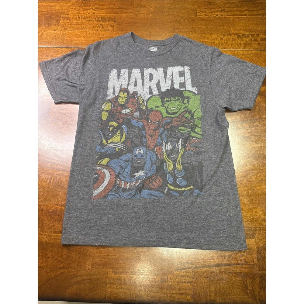 Marvel Superhero Graphic Print Gray Cotton Crew Neck Short Sleeve Size Medium M